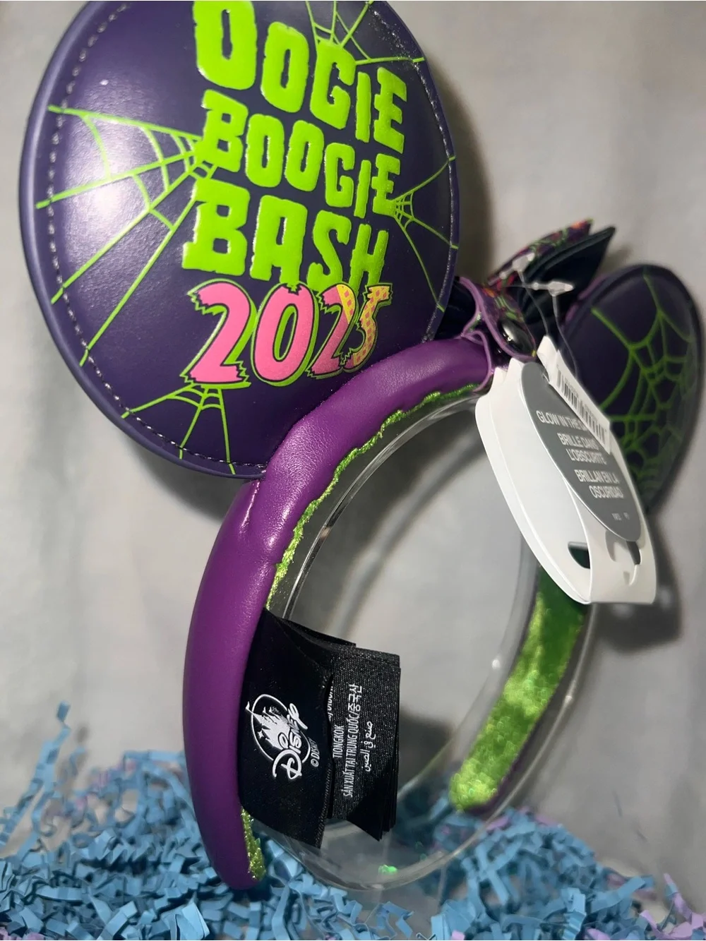 NWT! Disney Parks 2025 Oogie Boogie Bash Glow in the Dark Minnie Ears Headband